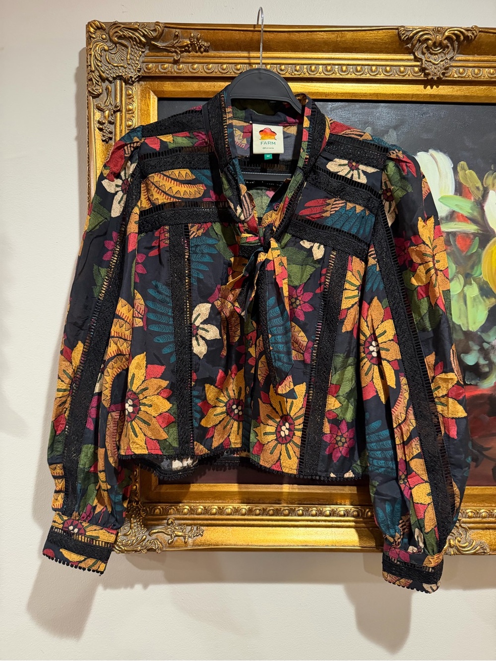 FARM Rio Navy Floral Tie-Neck Blouse with Multi-Color Print - Picture 2 of 6